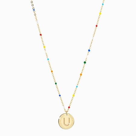 Rebecca Gold U Necklace with Multicoloured Beads